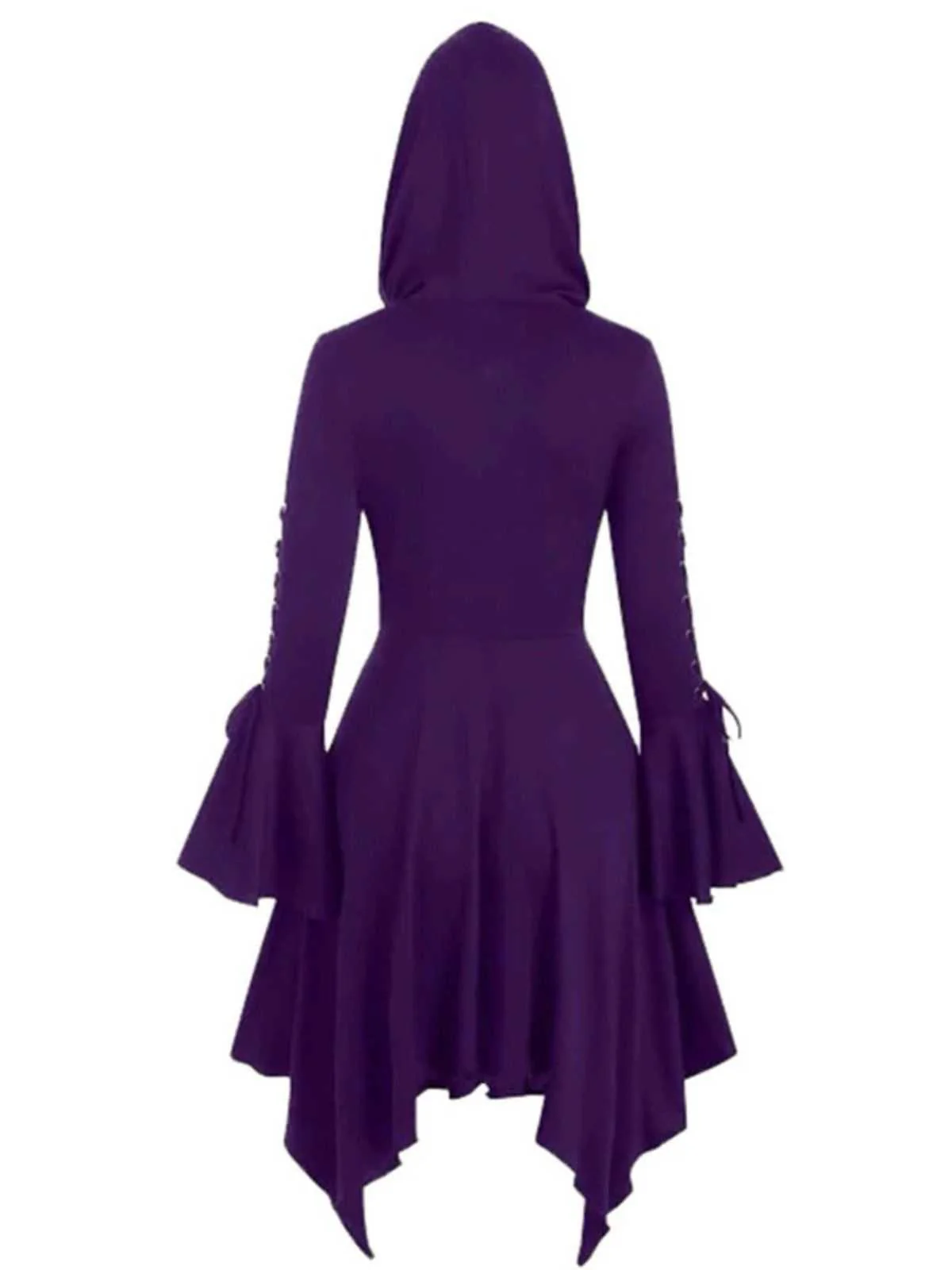 Purple 1980s Gothic Hooded Punk Long Jacket - Image 2