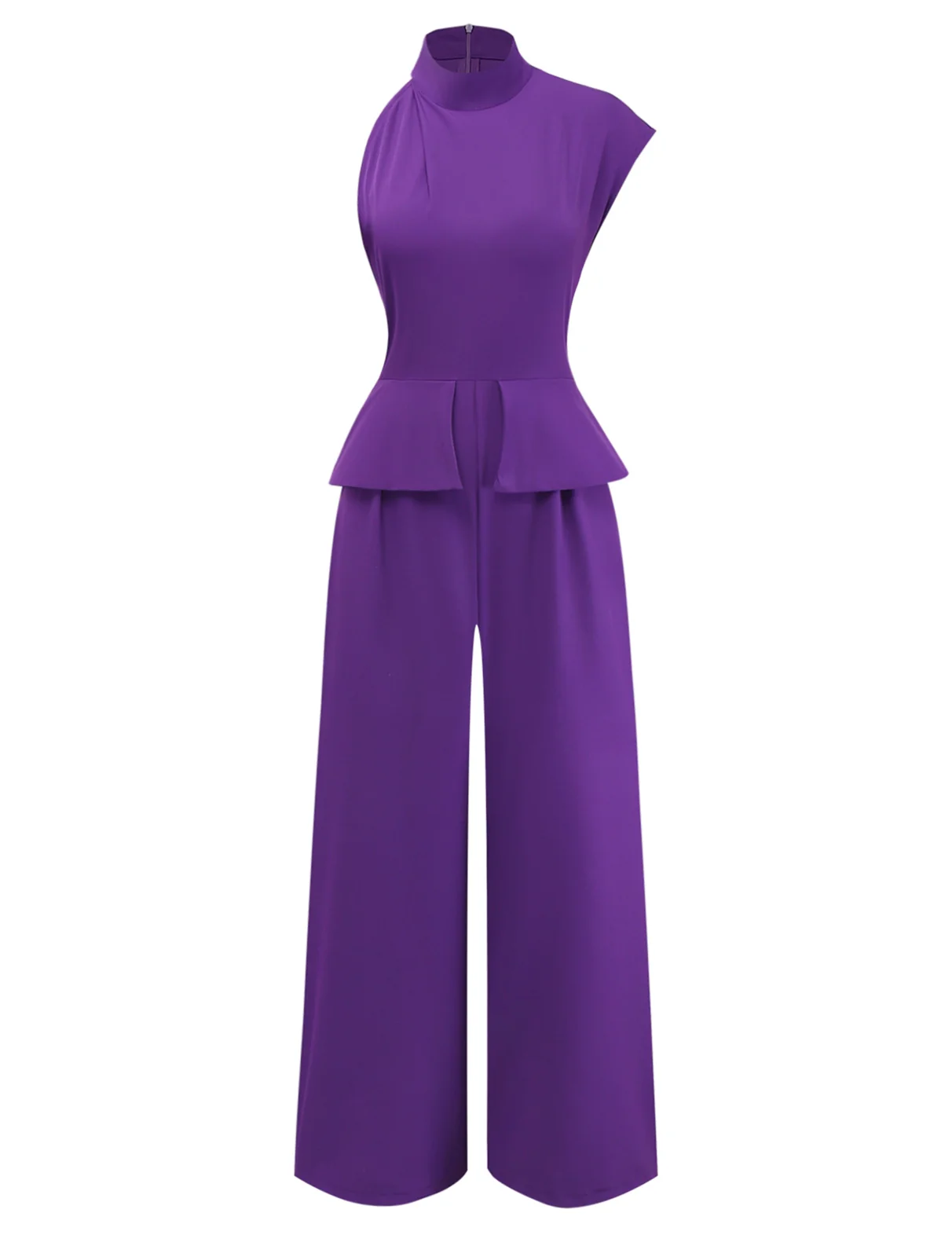 Purple 1980s Solid Irregular Sleeve Fitted Jumpsuit - Image 2