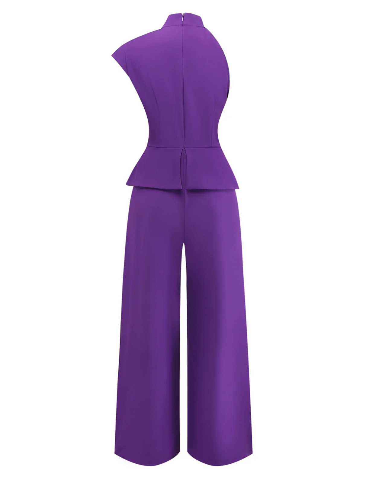 Purple 1980s Solid Irregular Sleeve Fitted Jumpsuit - Image 3