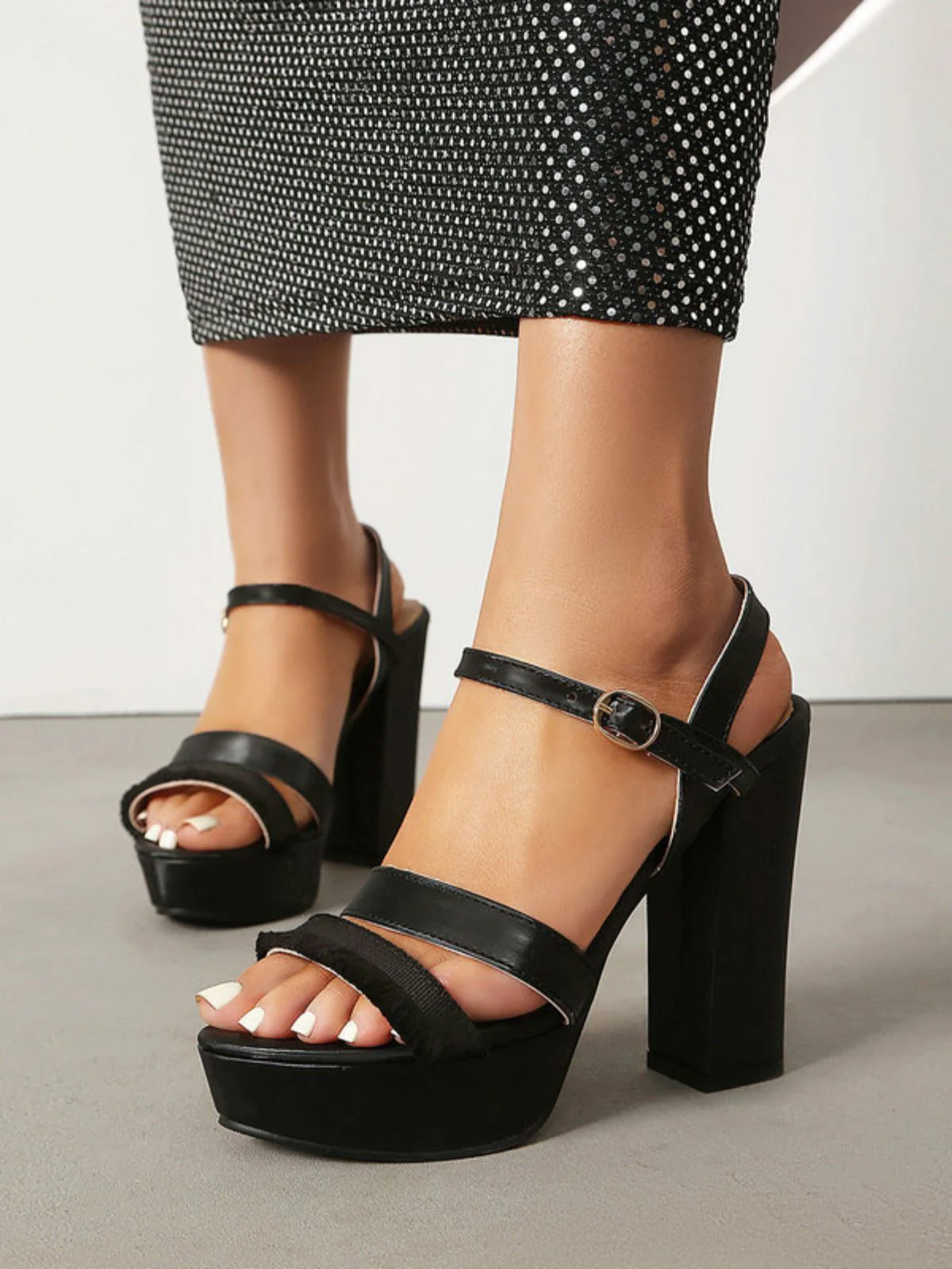 Purple Platform Open Toe Ankle Strap Block Heel Sandals - Image 10