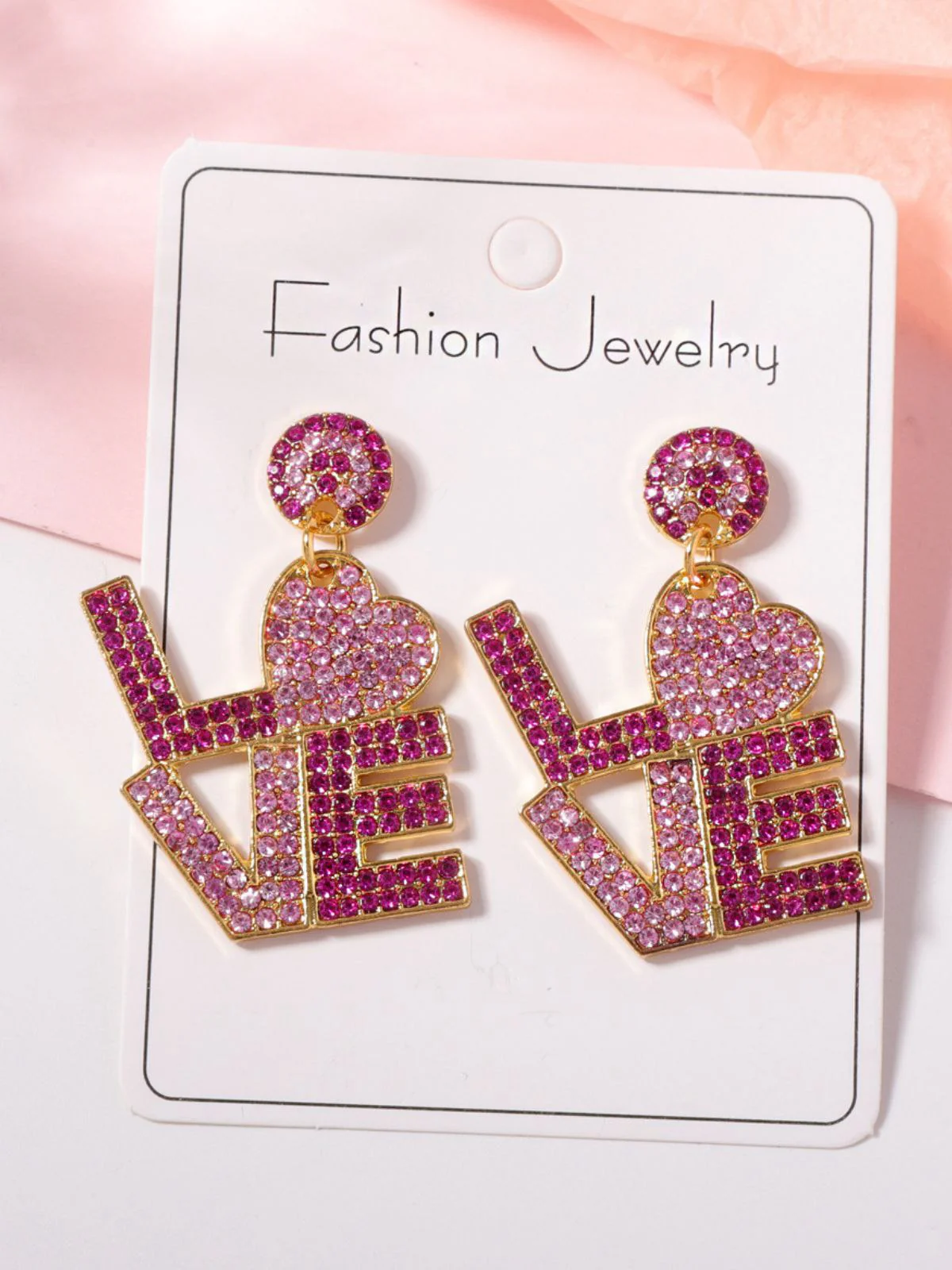 Purple Rhinestone LOVE Letters Dangle Earrings - Image 3