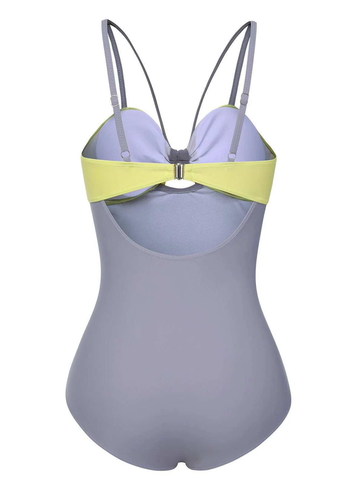 Purple & Yellow 1950s Cut Out Contrast Bow Swimsuit - Image 3