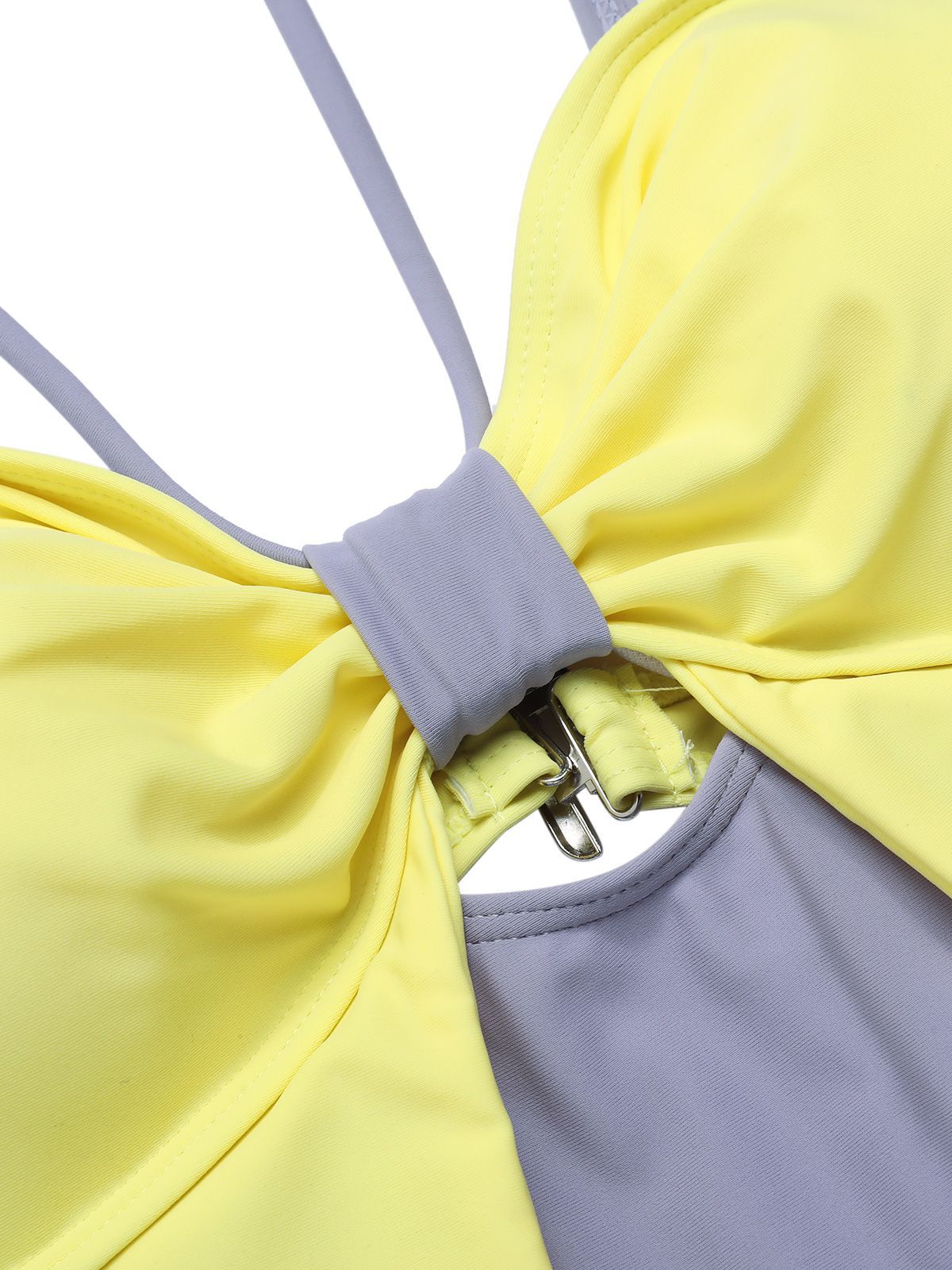 Purple & Yellow 1950s Cut Out Contrast Bow Swimsuit - Image 4