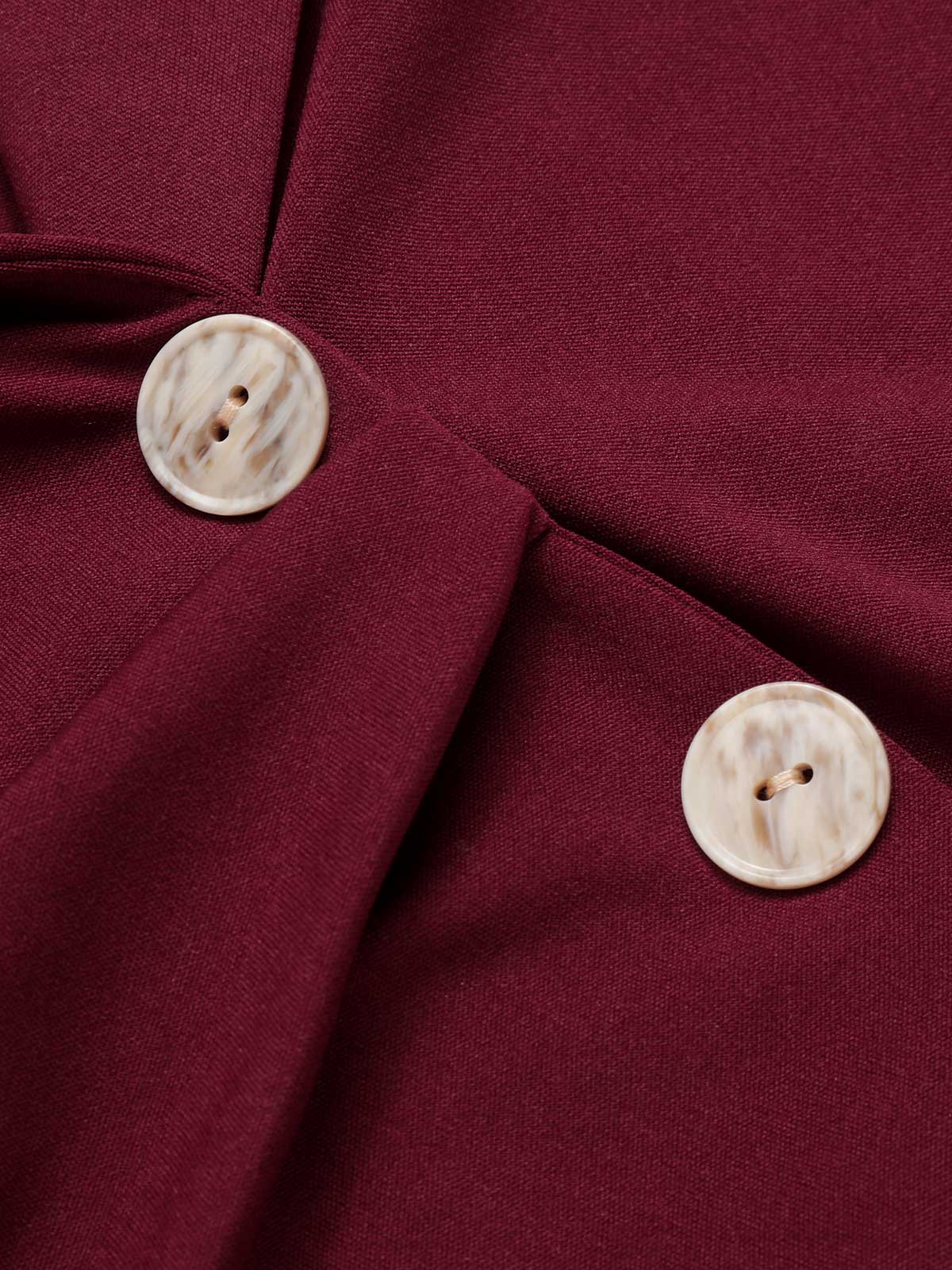 Purplish Red 1940s Solid Long Sleeved Lapel Dress - Image 5