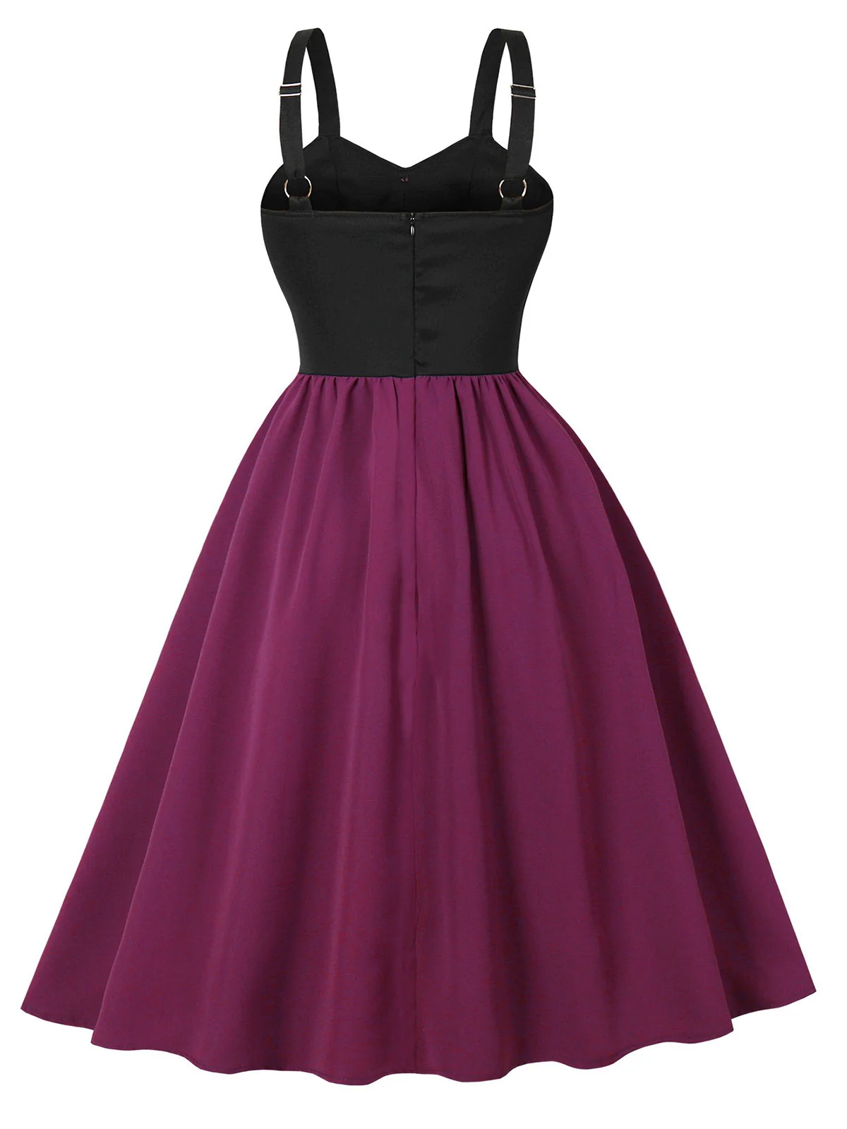 Purplish Red 1950s Cat Wide-Strap Swing Dress - Image 2