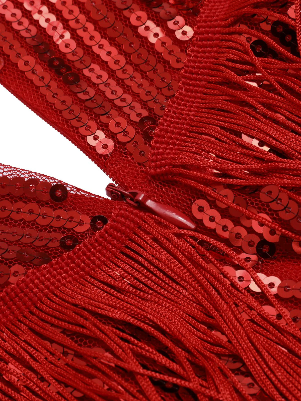 Red 1920s Spaghetti Strap Sequin Fringe Dress - Image 4