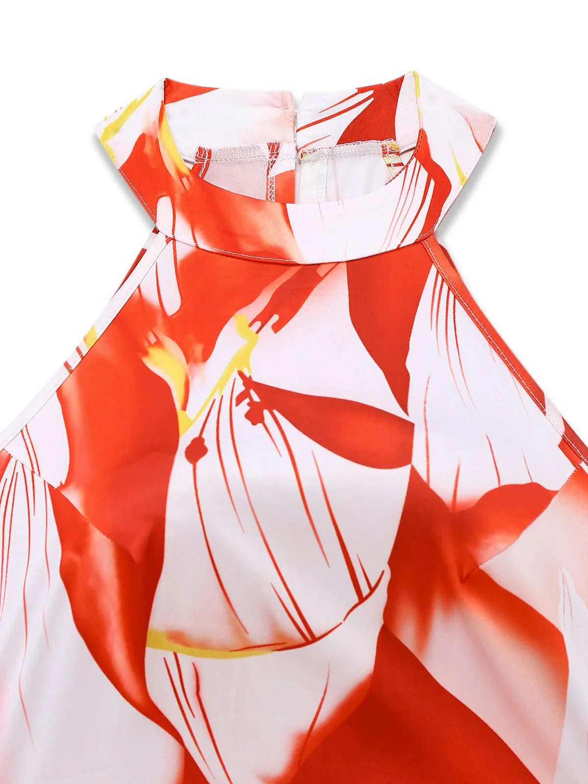 Red 1930s Abstract Prints Belted Sleeveless Jumpsuit - Image 3