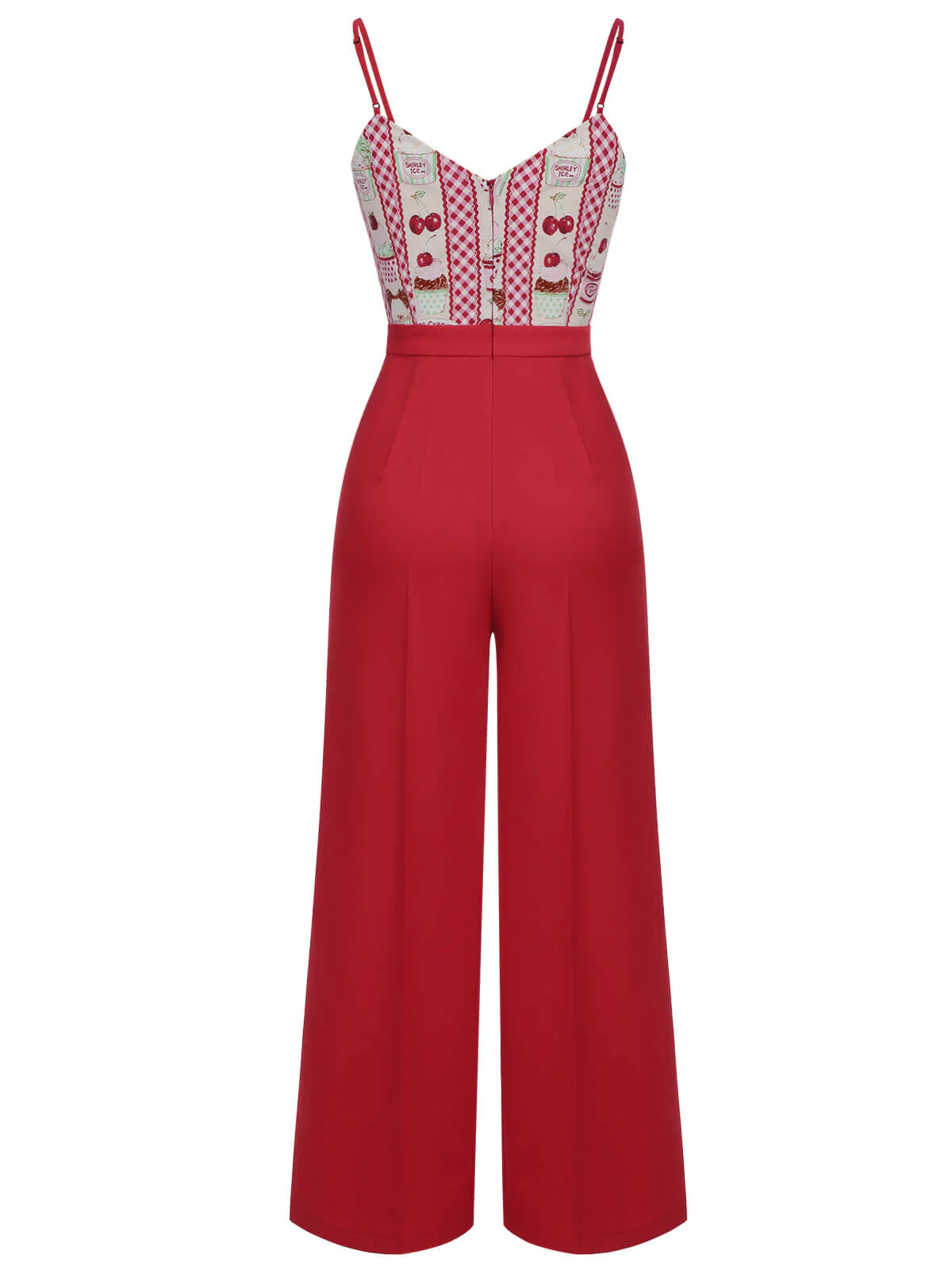 Red 1930s Cherry Cupcake Strap Jumpsuit - Image 4