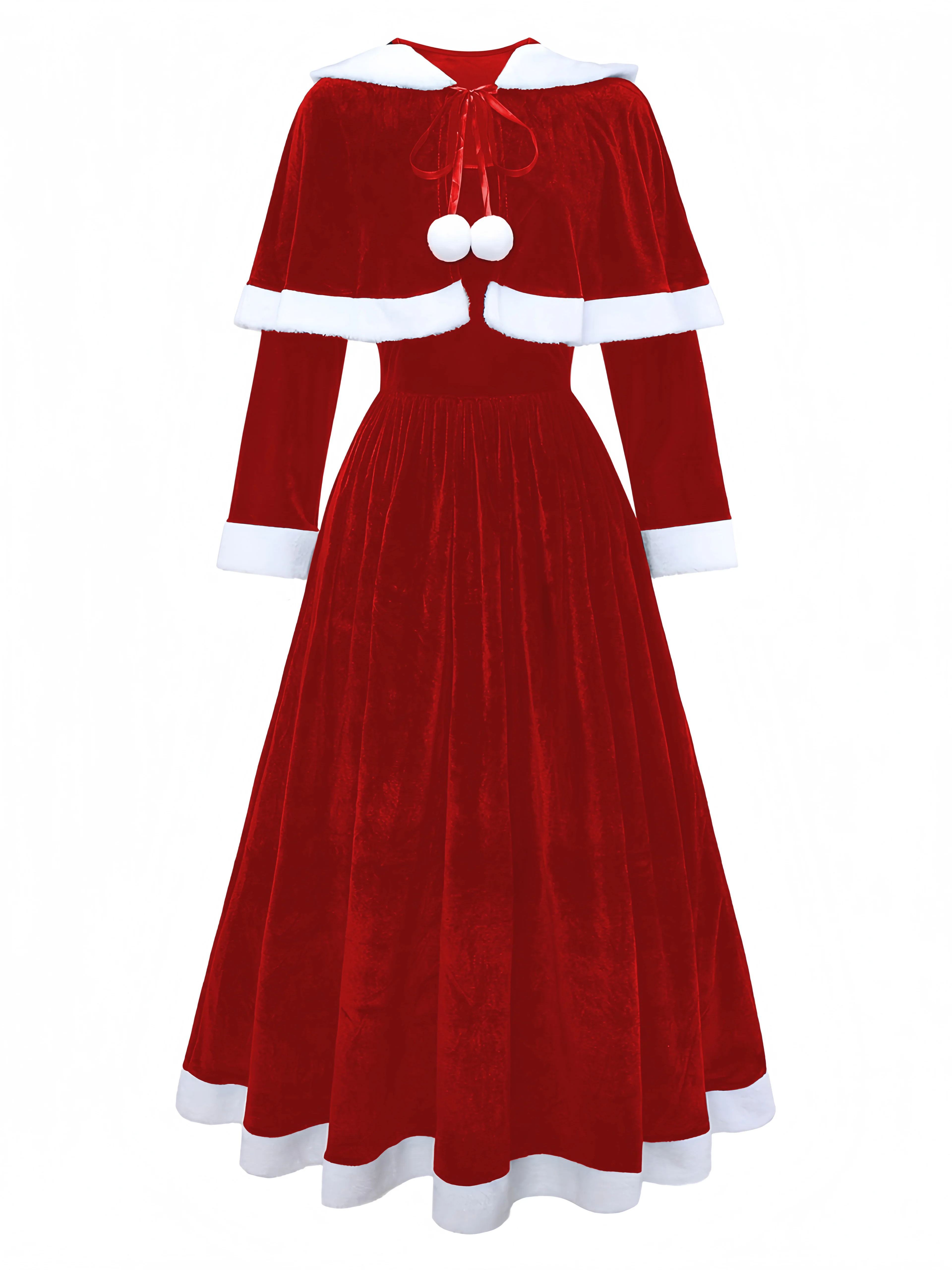 Green 1930s Christmas Mrs. Santa Claus Velvet Dress with Cape - Image 8