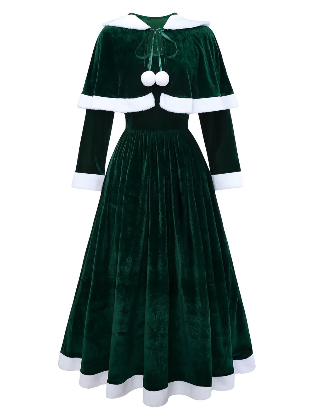 Green 1930s Christmas Mrs. Santa Claus Velvet Dress with Cape - Image 2