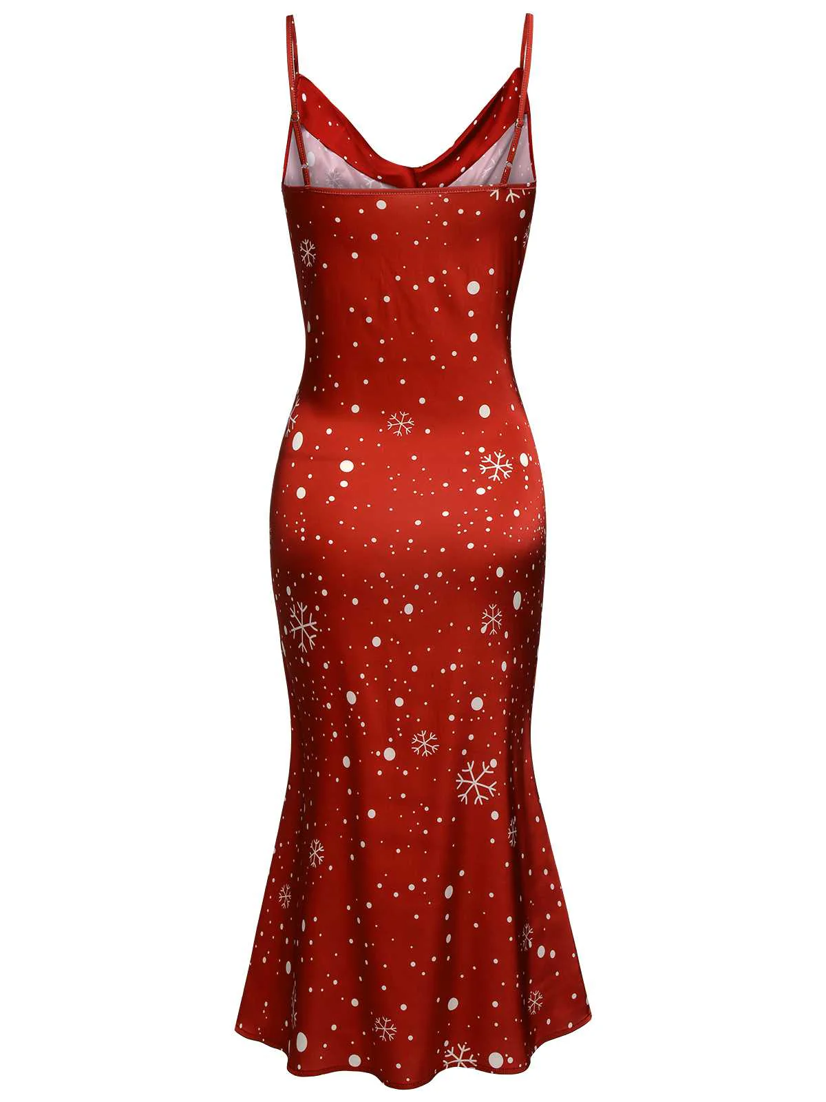 Red 1930s Christmas Strap Snowflake Mermaid Dress - Image 4