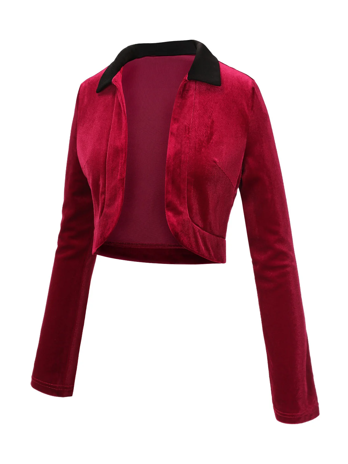 Red 1930s Contrast Lapel Velvet Bolero Jacket - Image 3