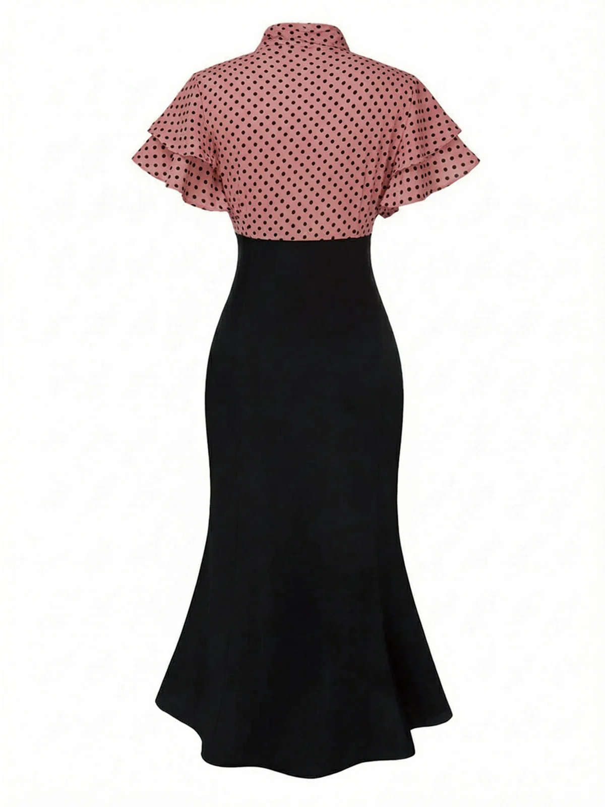 Red 1930s Dots Tie Neck Mermaid Dress - Image 11