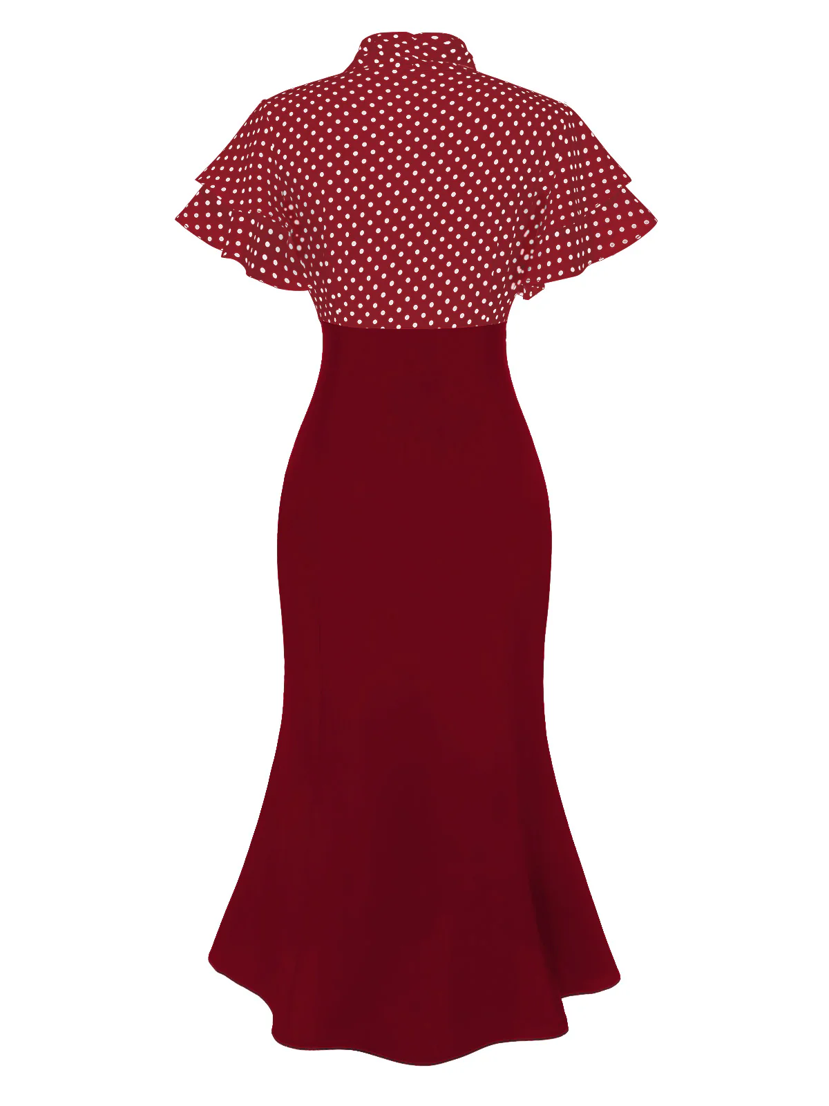 Red 1930s Dots Tie Neck Mermaid Dress - Image 2