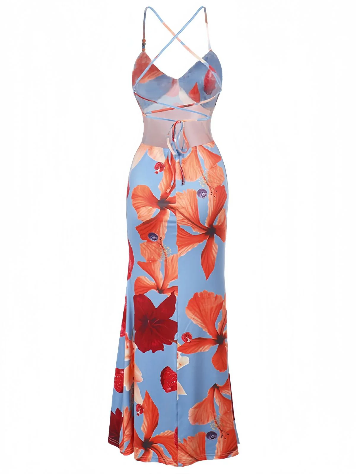 Red 1930s Floral Backless Slip Maxi Dress - Image 2