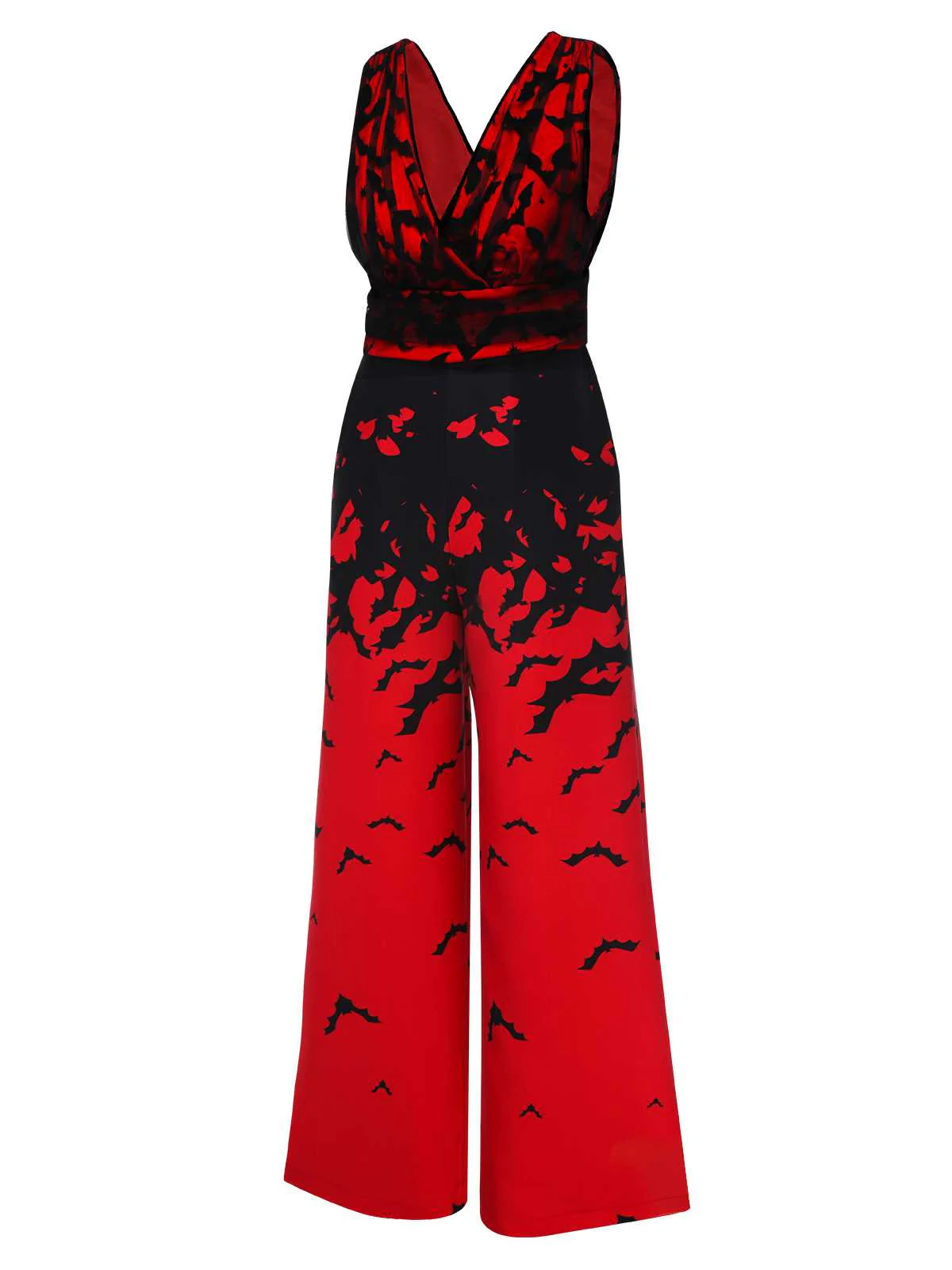 Red 1930s Halloween V-Neck Bat Jumpsuit - Image 4