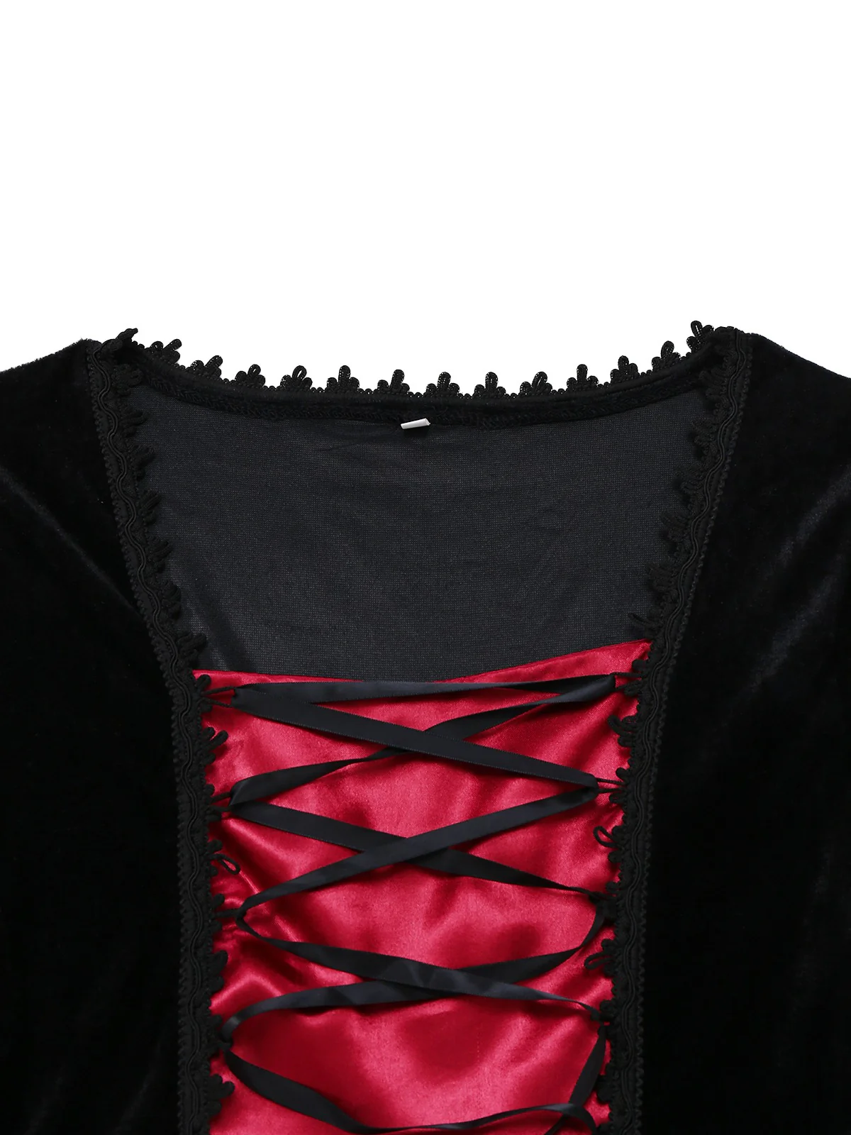 Red 1930s Halloween Vampire Queen Lace-Up Dress - Image 3