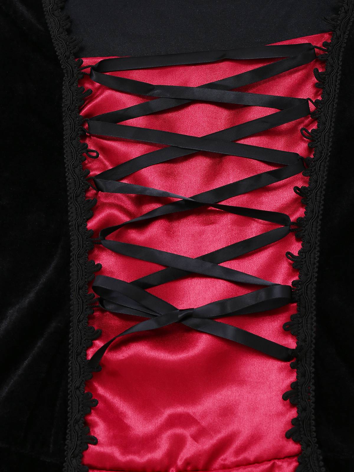 Red 1930s Halloween Vampire Queen Lace-Up Dress - Image 4