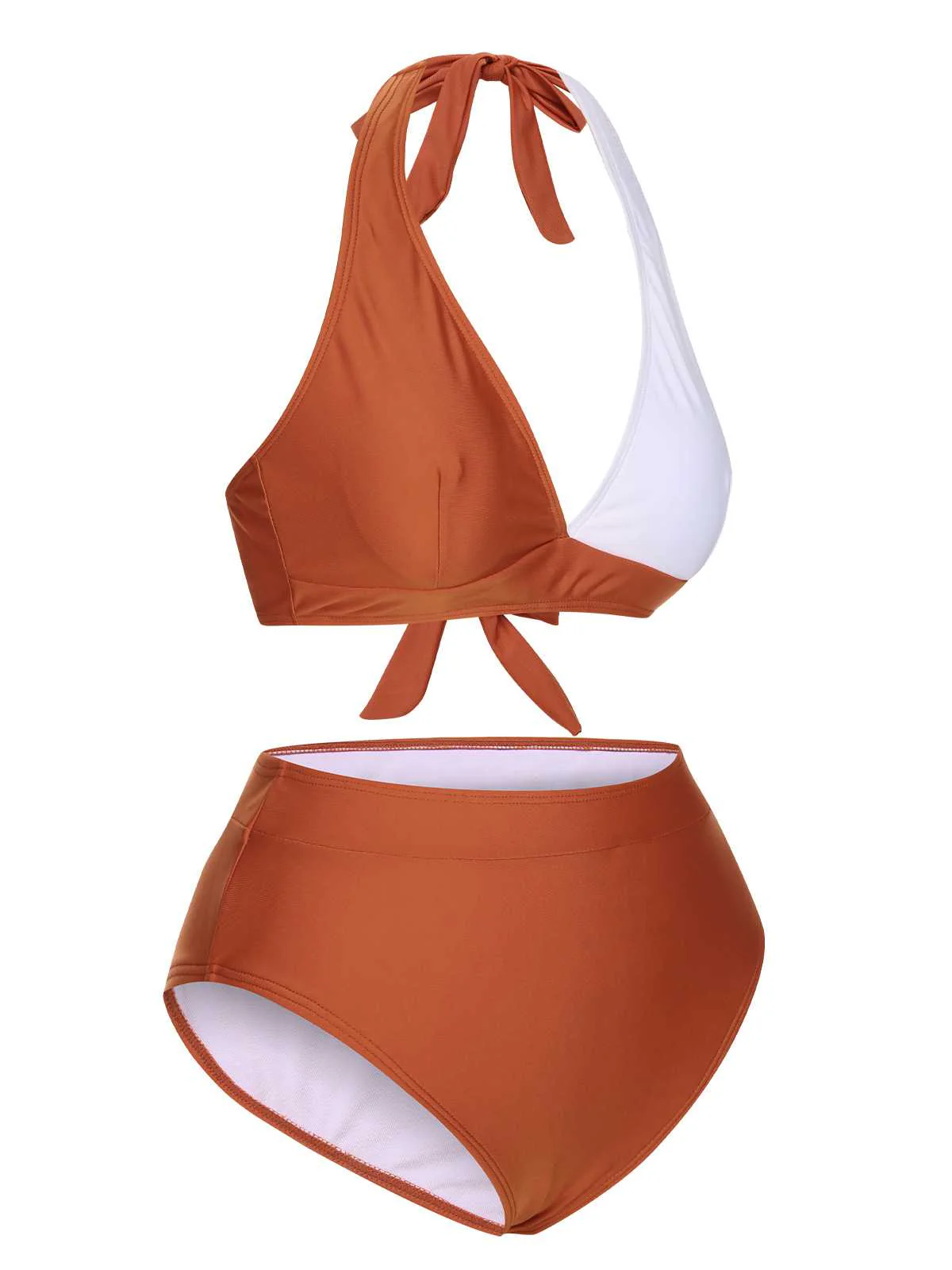Red 1930s Halter Contrast Swimsuit - Image 2
