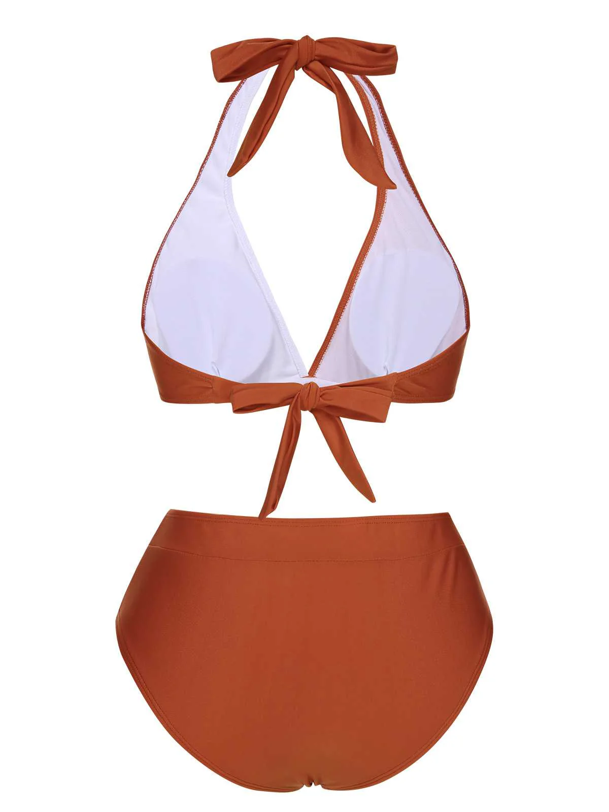 Red 1930s Halter Contrast Swimsuit - Image 3