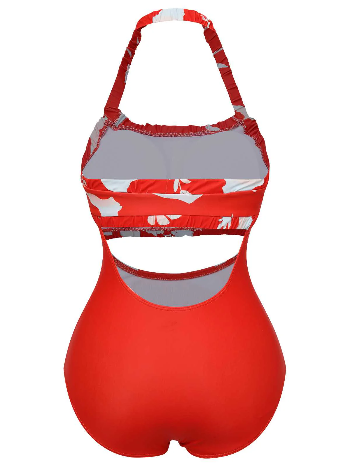 Red 1930s Halter Floral One-Piece Swimsuit - Image 3