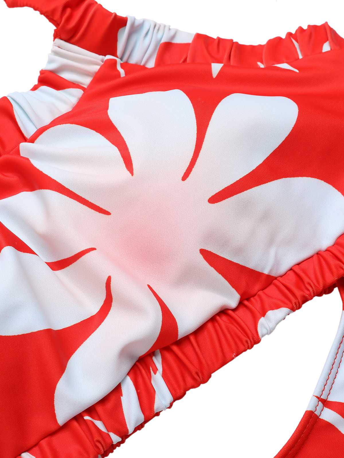 Red 1930s Halter Floral One-Piece Swimsuit - Image 4