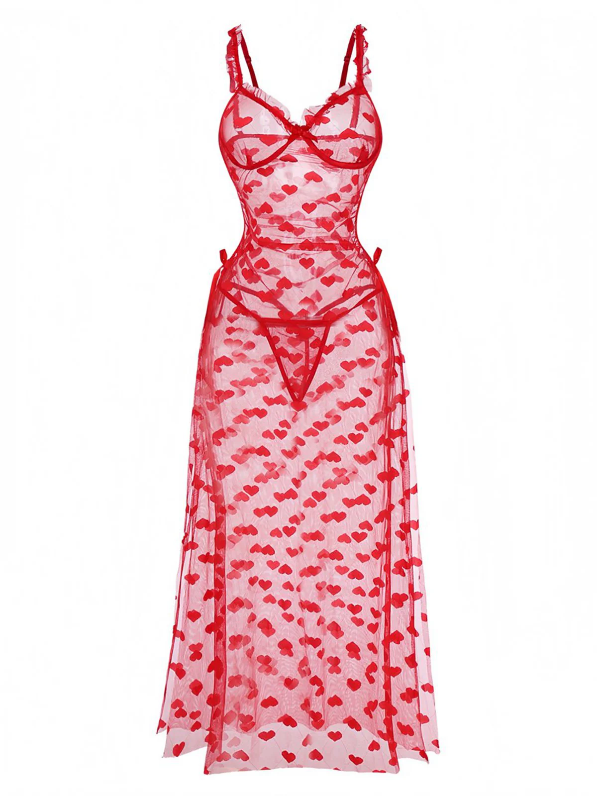 Red 1930s Heart Mesh Strap Nightdress - Image 2