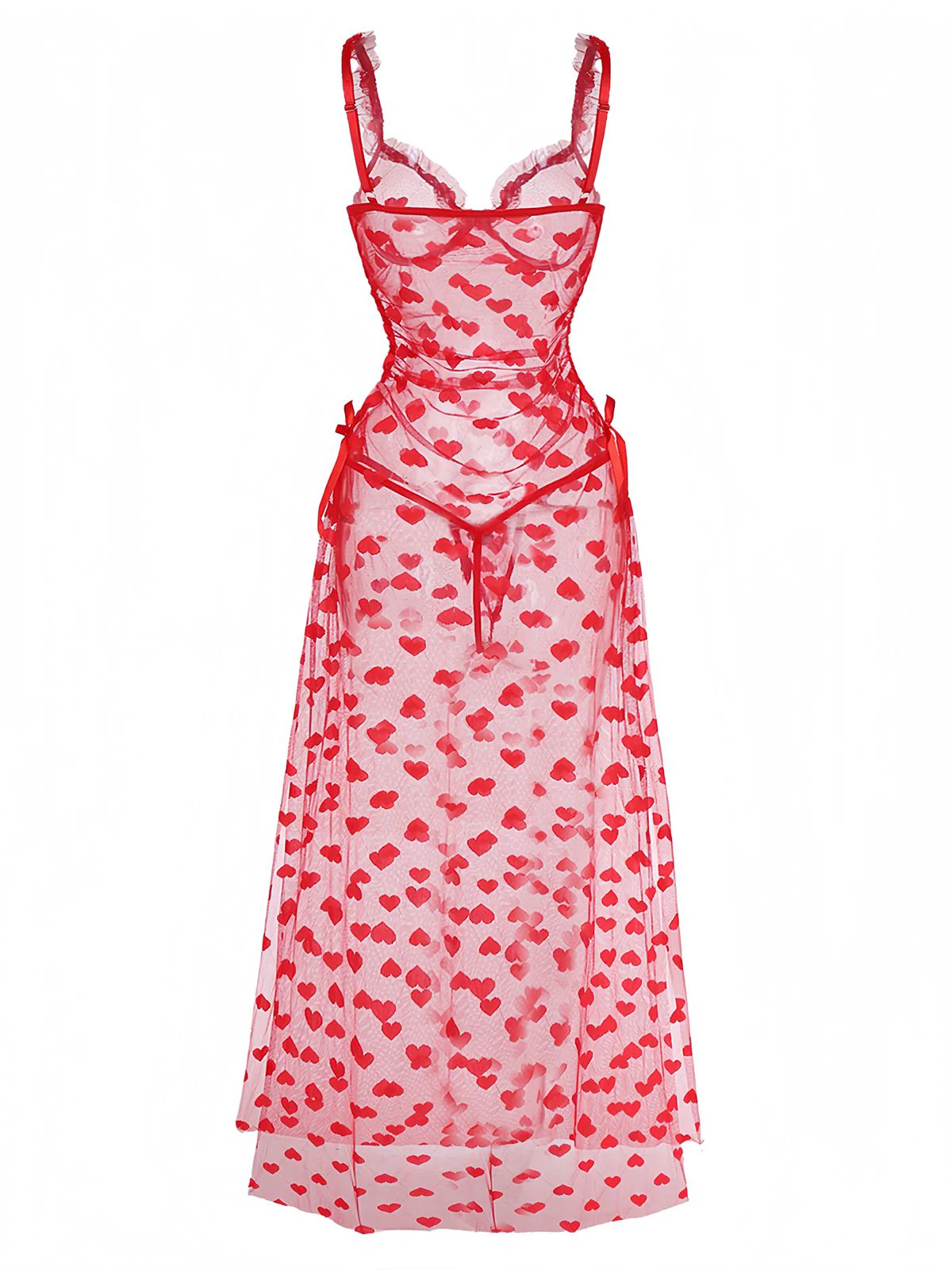 Red 1930s Heart Mesh Strap Nightdress - Image 3