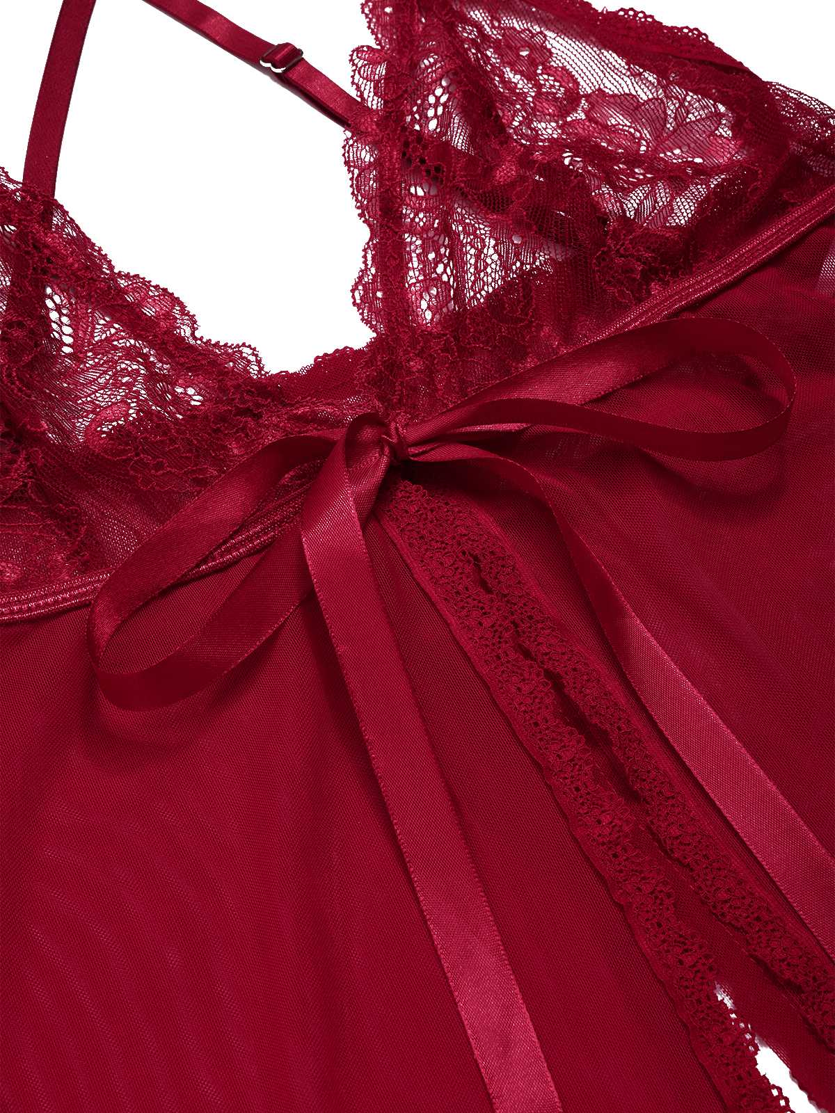 Red 1930s High Slit Lace Chiffon Nightgown - Image 3