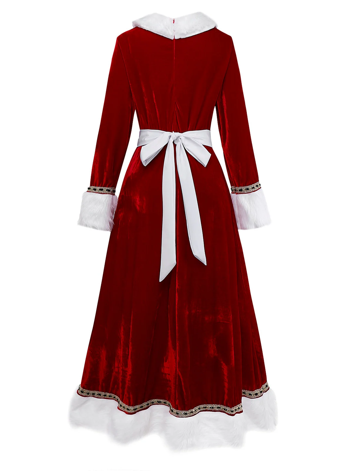 Red 1930s Mrs. Claus Costume Velvet Dress Set - Image 3