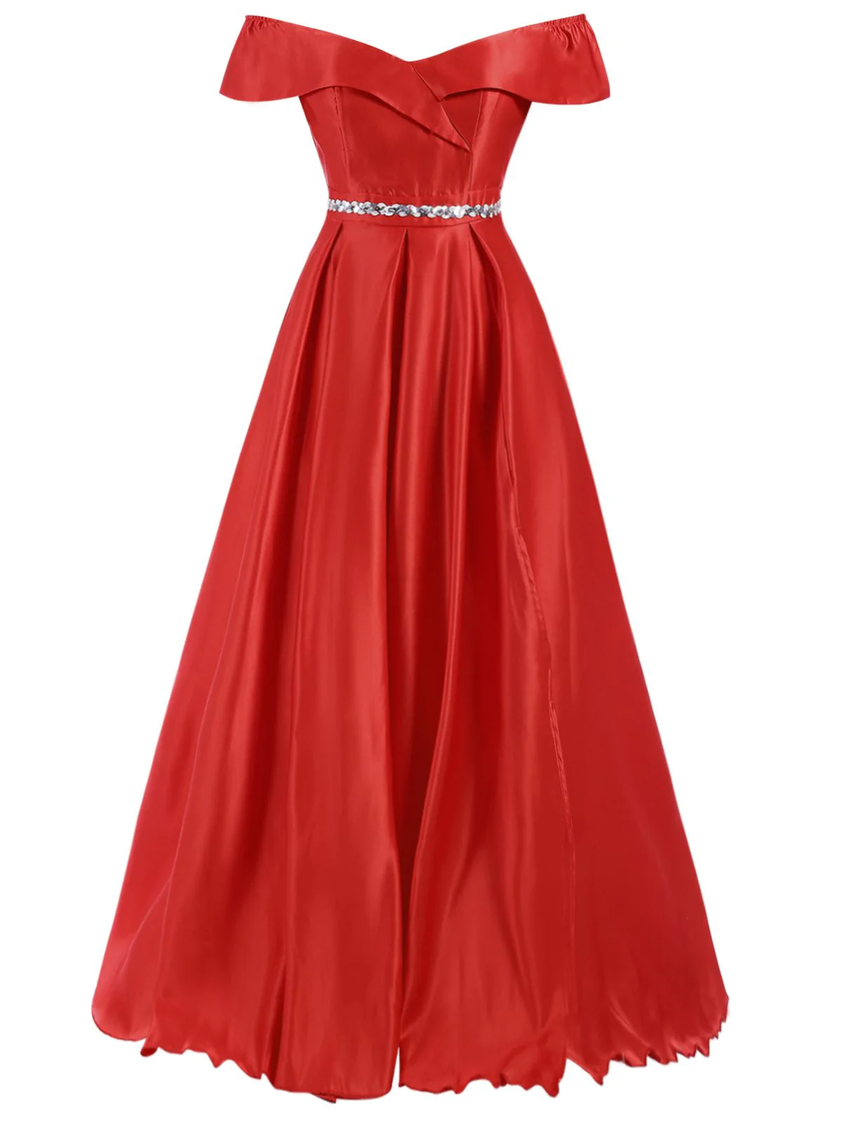 Red 1930s Off-Shoulder Maxi Evening Dress - Image 2