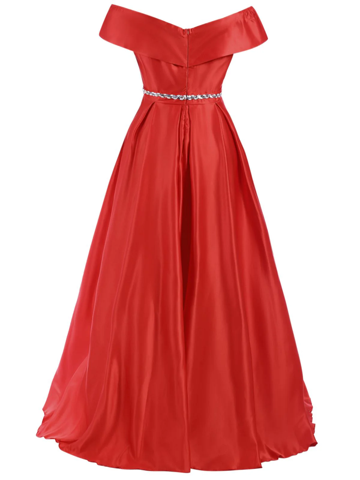 Red 1930s Off-Shoulder Maxi Evening Dress - Image 3