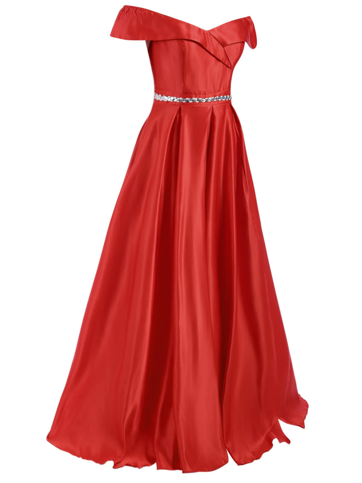 Red 1930s Off-Shoulder Maxi Evening Dress - Image 4