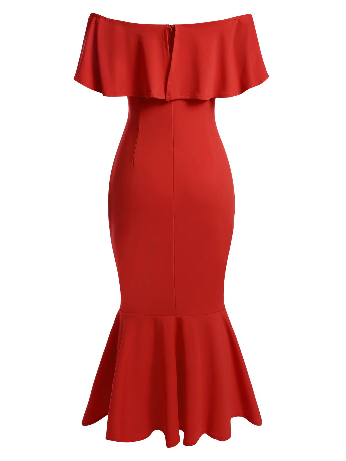 Red 1930s Off-Shoulder Ruffles Mermaid Dress - Image 2