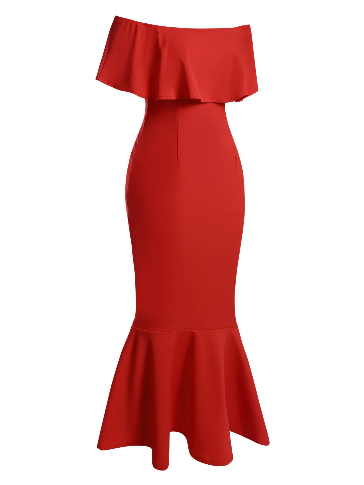 Red 1930s Off-Shoulder Ruffles Mermaid Dress - Image 3