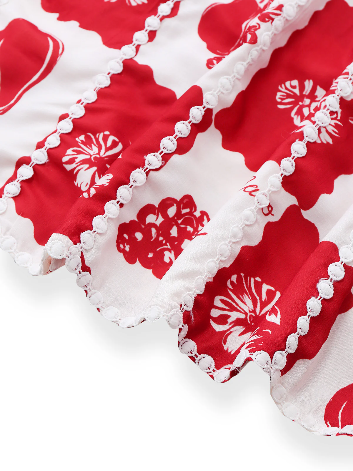 Red 1930s Plaid Floral & Fruit Print Spaghetti Strap Dress - Image 5