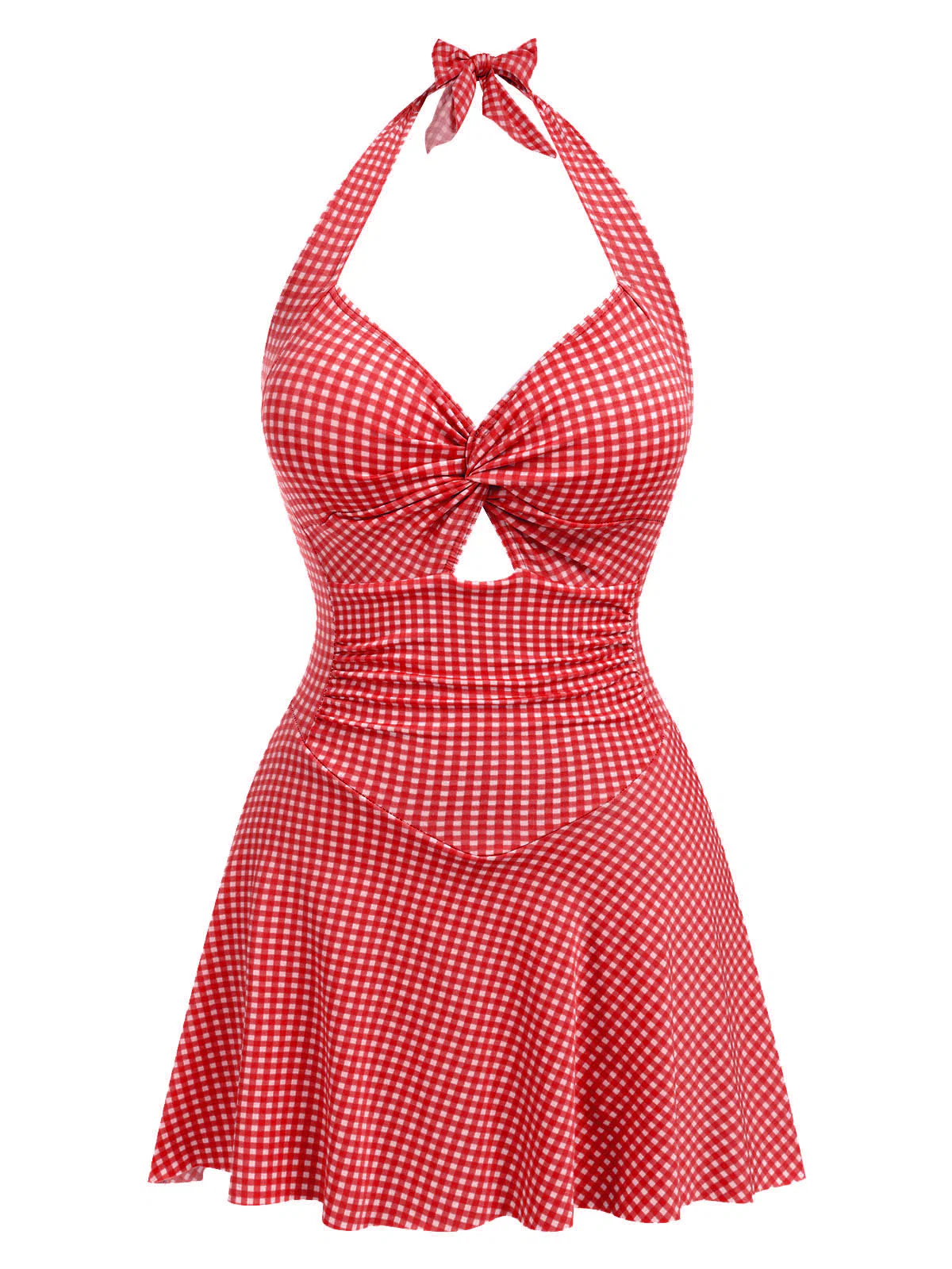 Blue Green 1930s Plaid Halter One-Piece Swimsuit - Image 10