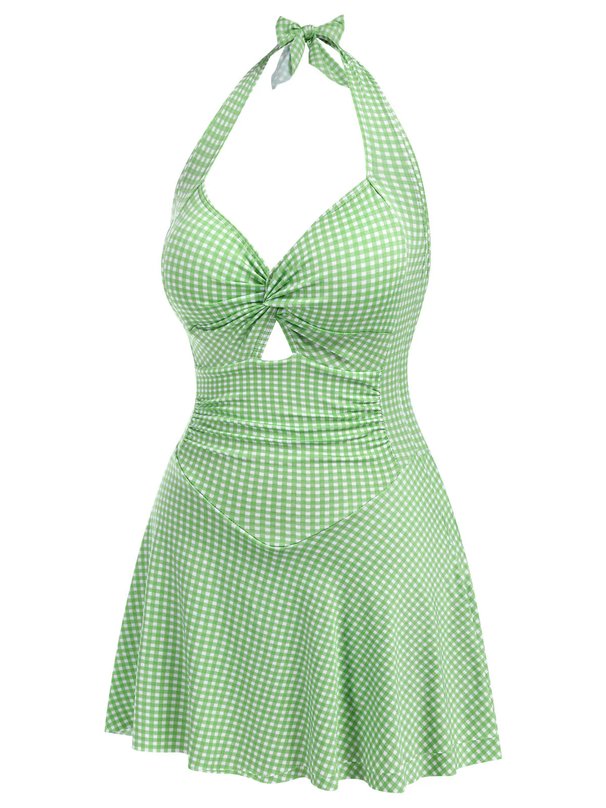 Blue Green 1930s Plaid Halter One-Piece Swimsuit - Image 6