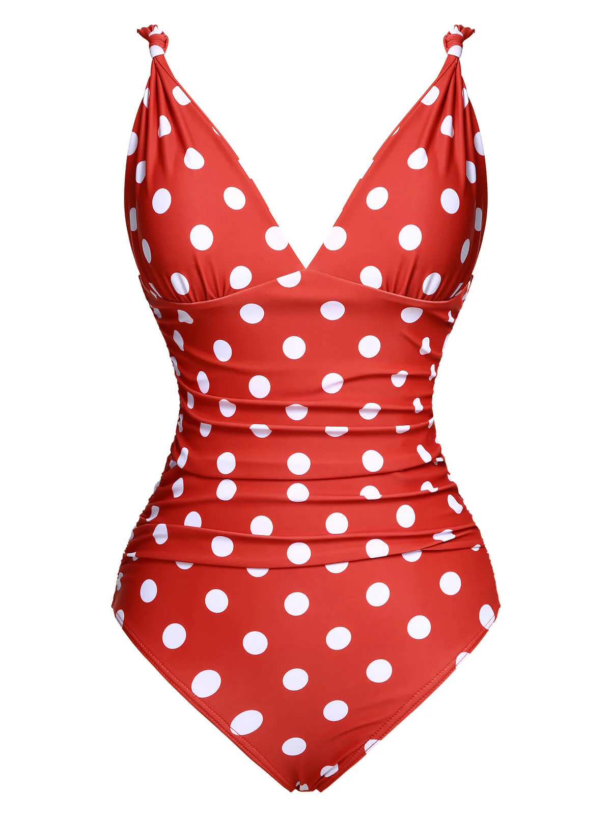 Red 1930s Polka Dot V-Neck Swimsuit - Image 2