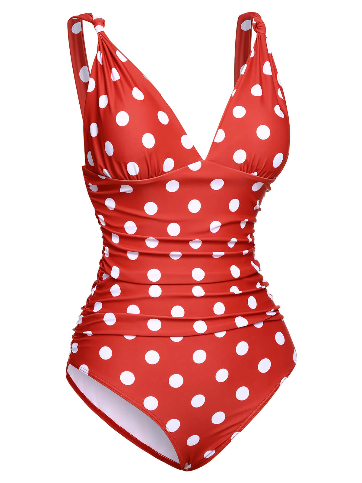 Red 1930s Polka Dot V-Neck Swimsuit - Image 3