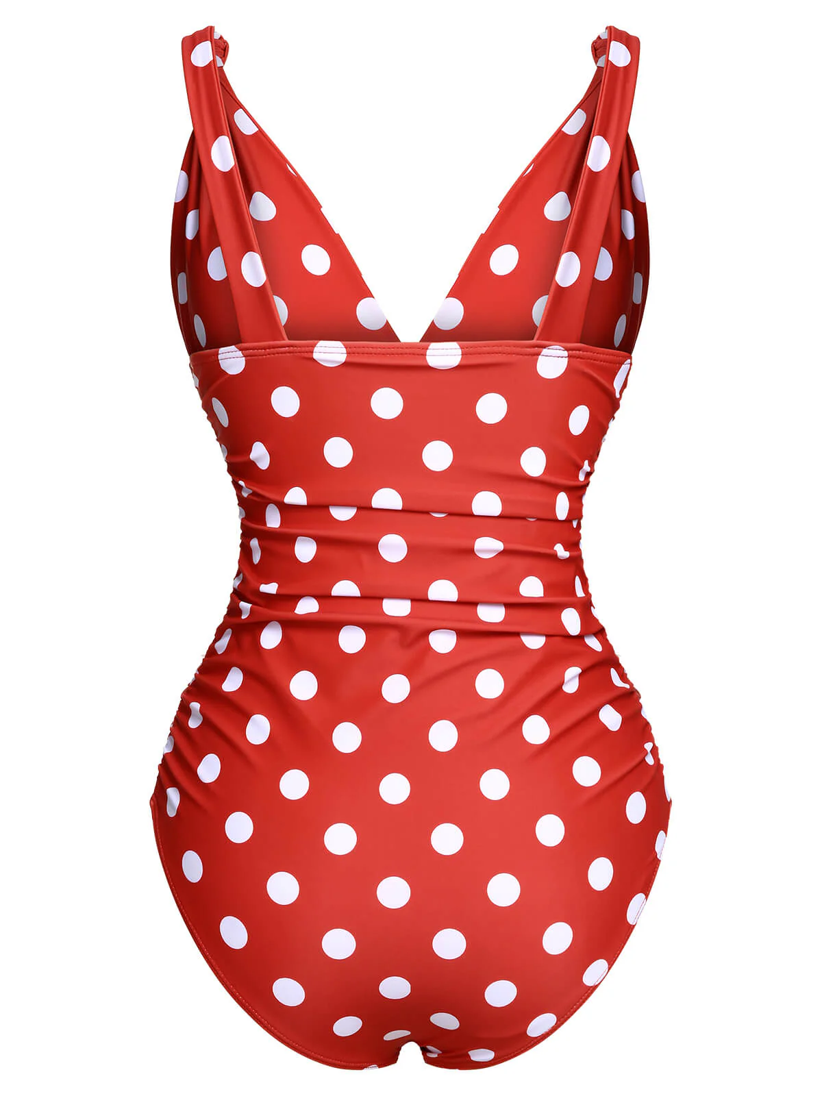 Red 1930s Polka Dot V-Neck Swimsuit - Image 4