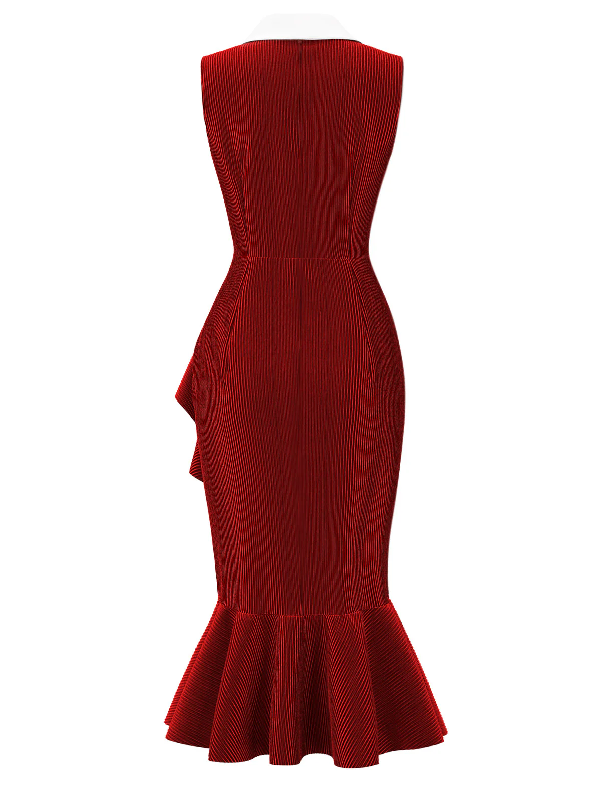 Red 1930s Reflective Corduroy Fishtail Dress - Image 2