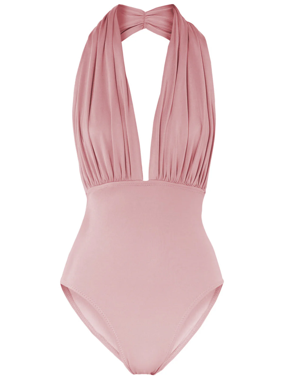 Red 1930s Retro Halter Solid One-piece Swimsuit - Image 5