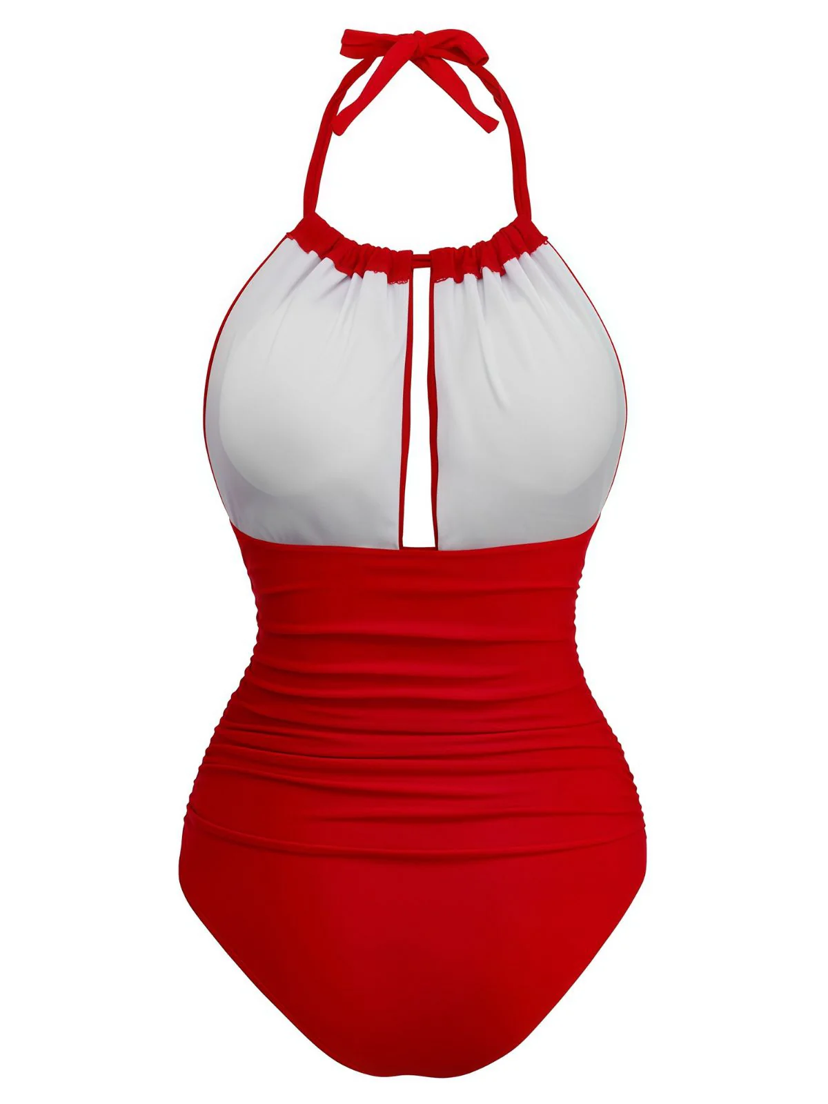 Red 1930s Ruched Halter Hollow One-Piece Swimsuit - Image 2