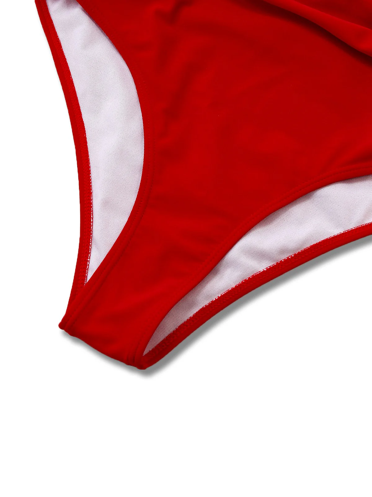 Red 1930s Ruched Halter Hollow One-Piece Swimsuit - Image 3