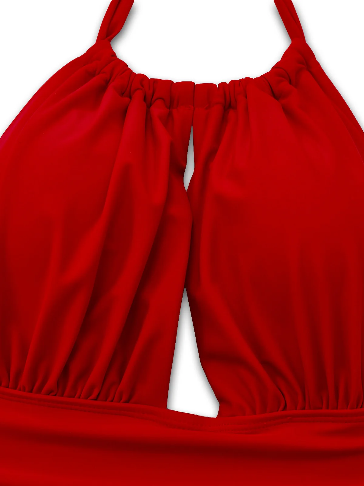 Red 1930s Ruched Halter Hollow One-Piece Swimsuit - Image 5