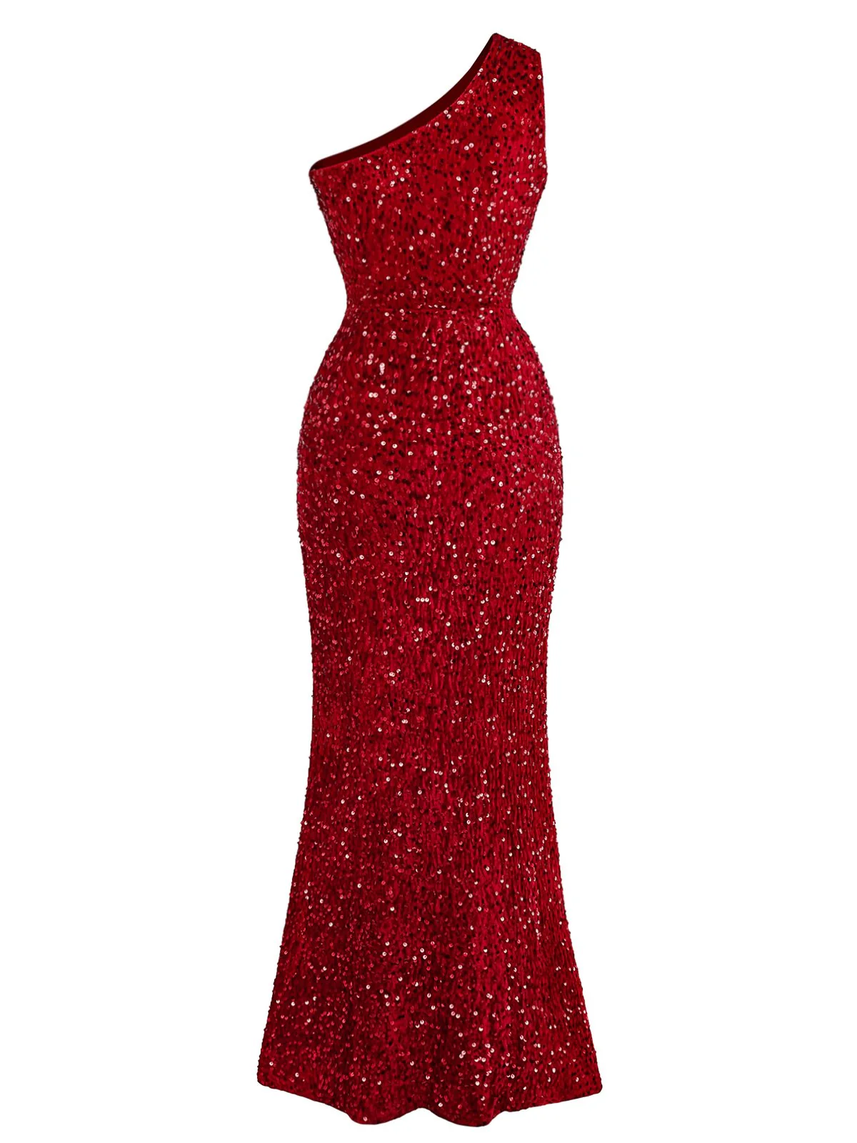 Red 1930s Sequined One-Shoulder Slit Bodycon Dress - Image 3