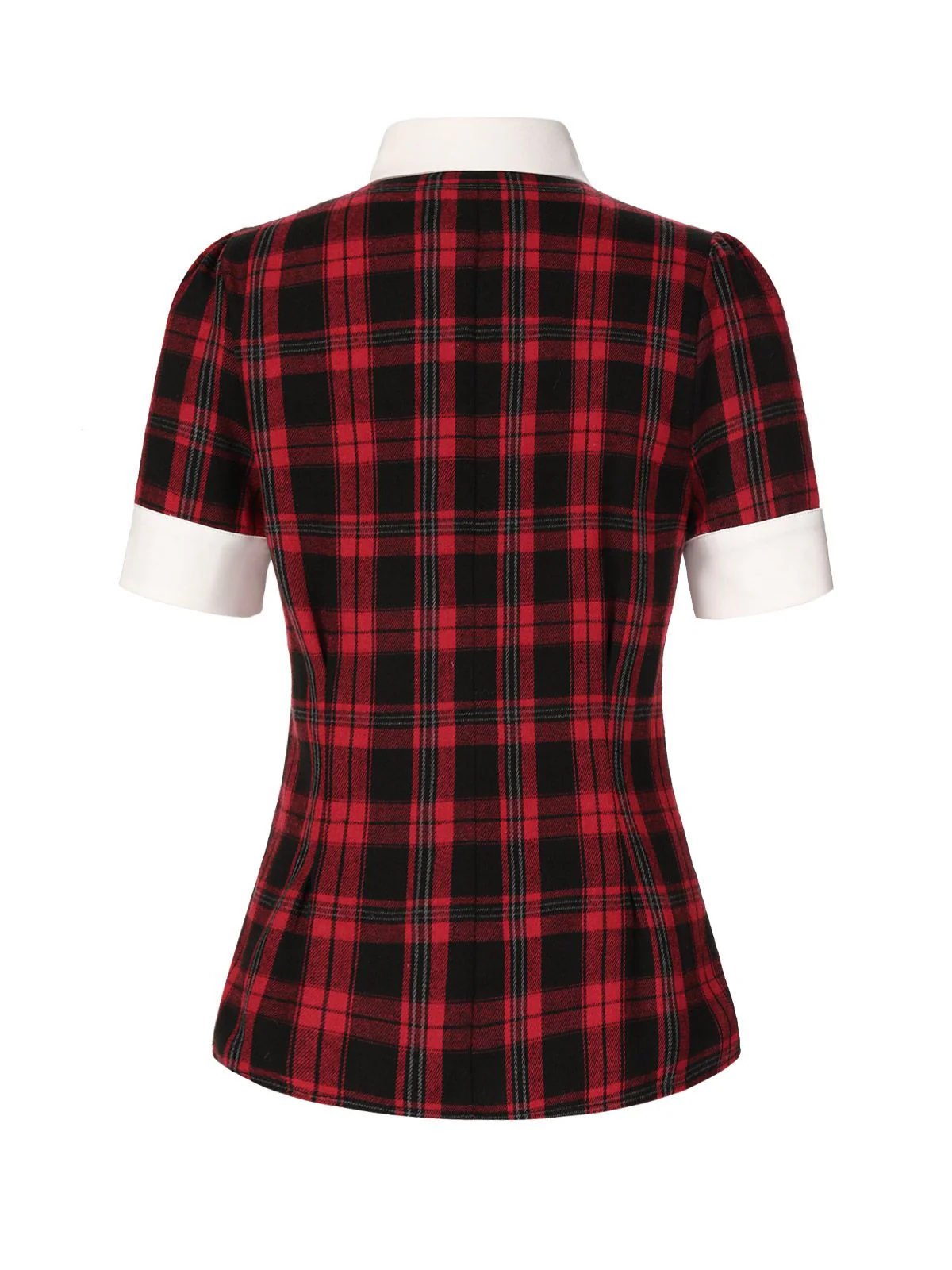Red 1930s Shirt Collar Gingham Plaid Top - Image 4