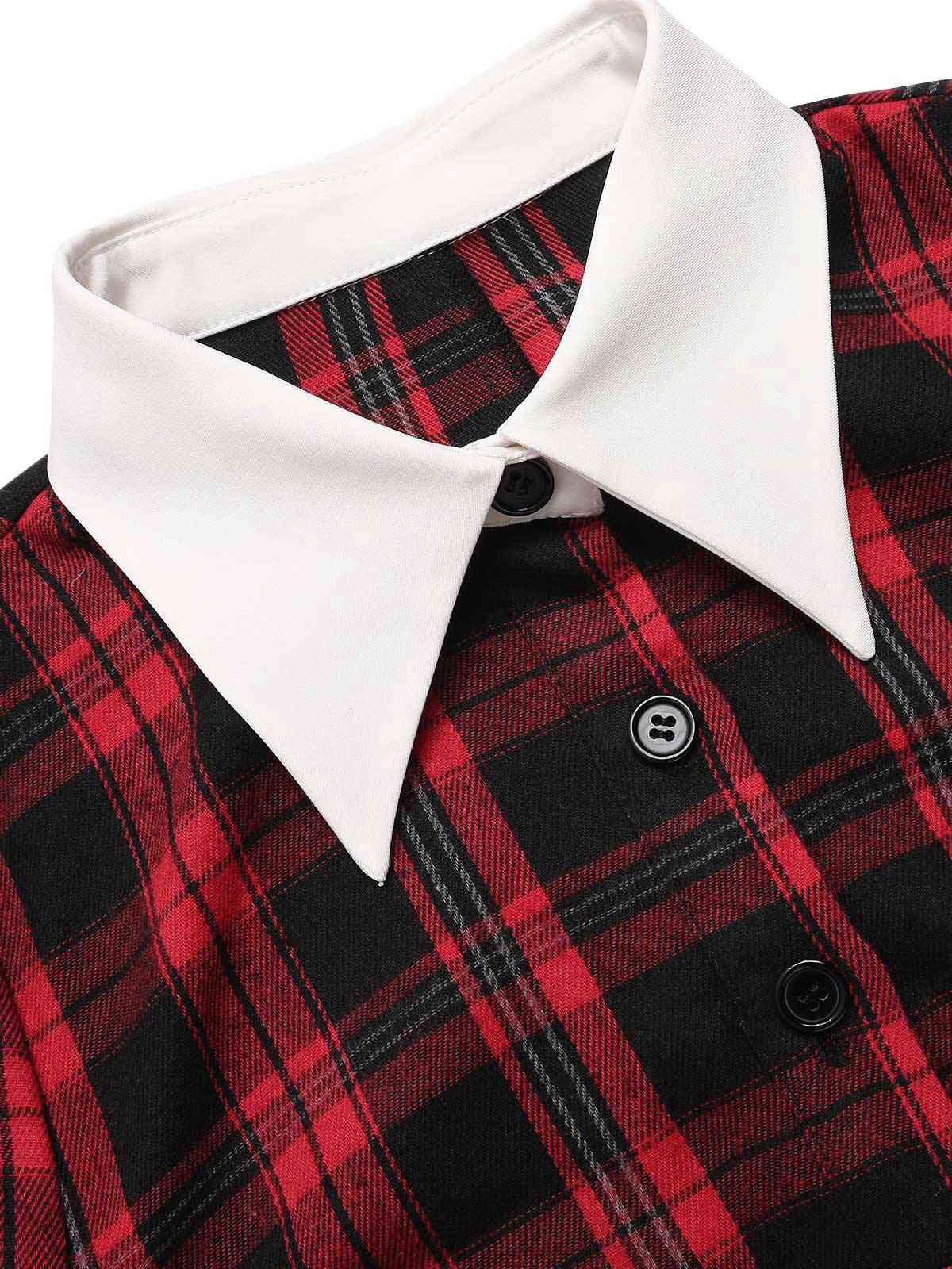 Red 1930s Shirt Collar Gingham Plaid Top - Image 5