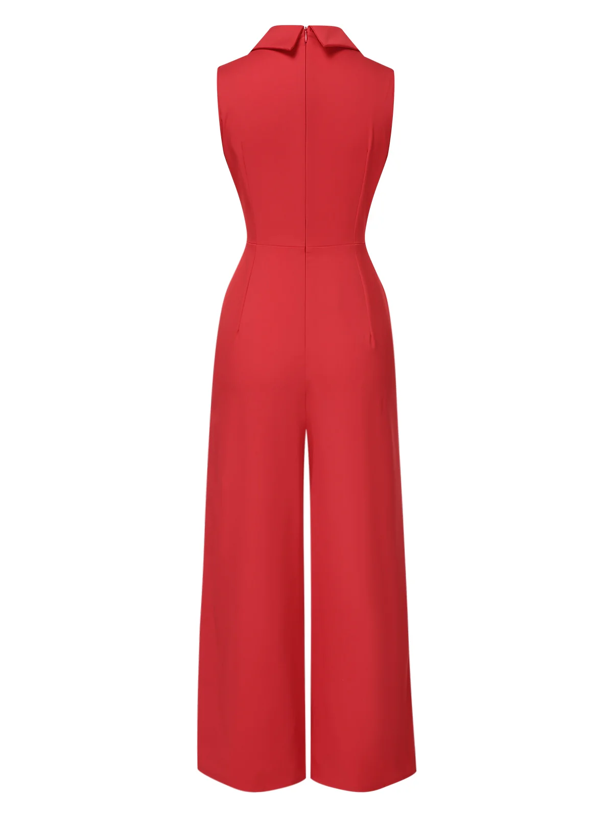 Red 1930s Solid Lapel Wide Leg Jumpsuit - Image 3